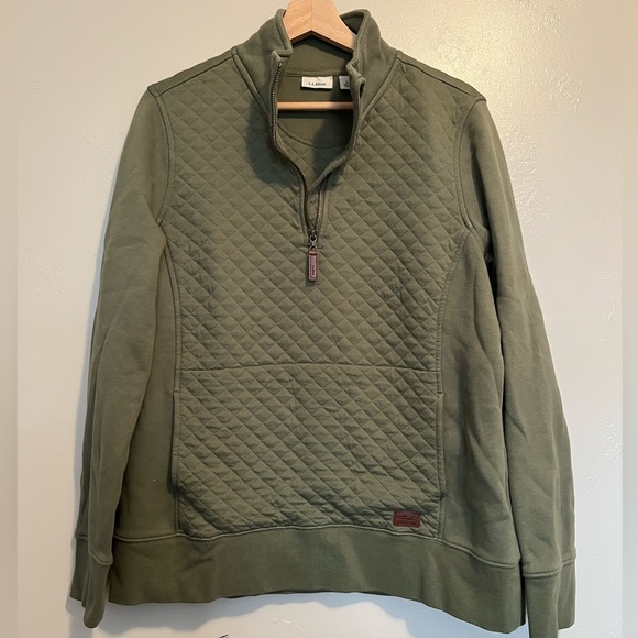 L.L Bean Women's Olive Green Quilted Quarter-Zip Pullover - Picture 3 of 12